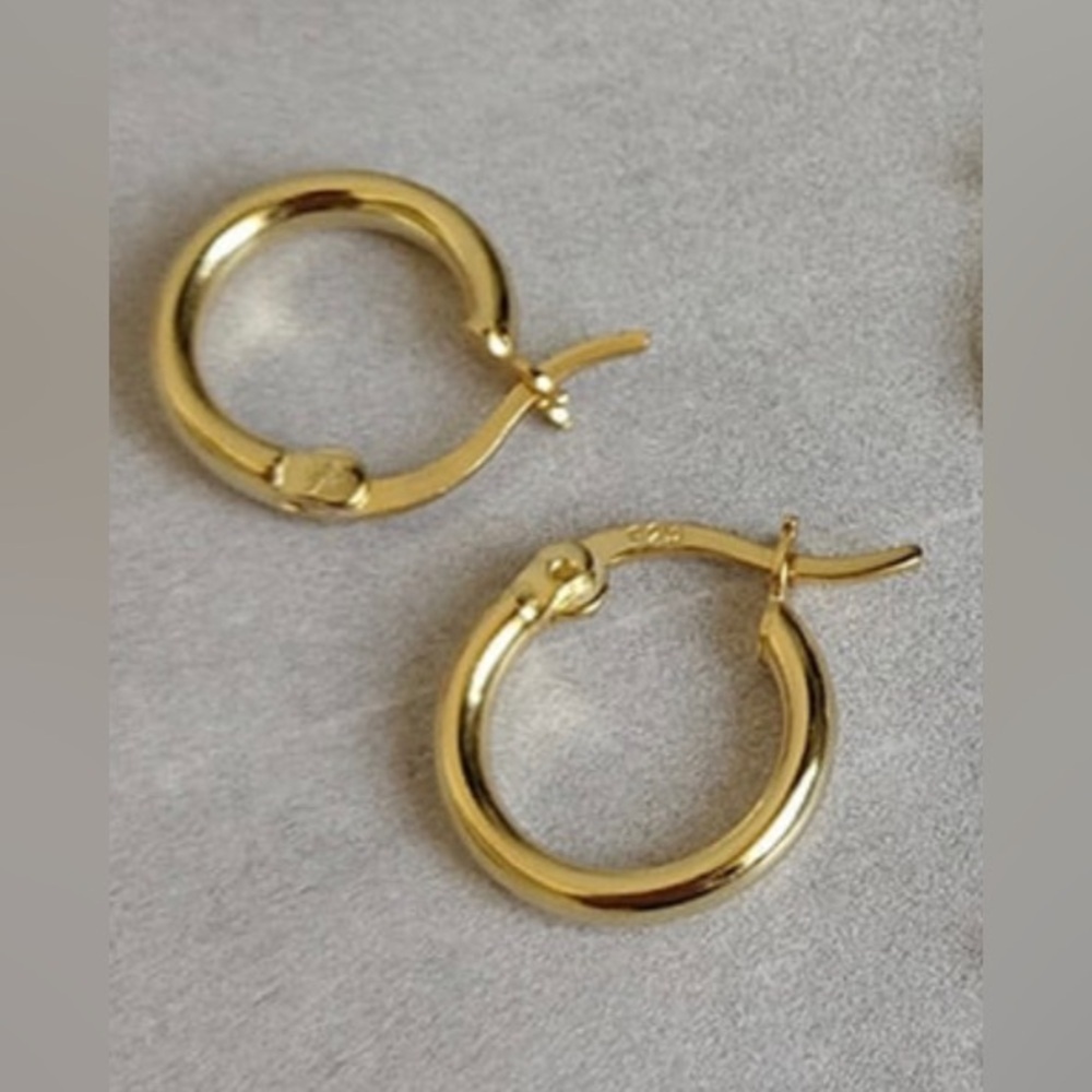 14k Gold Plated Sterling Silver Classic Basic Small Hoops Small Business